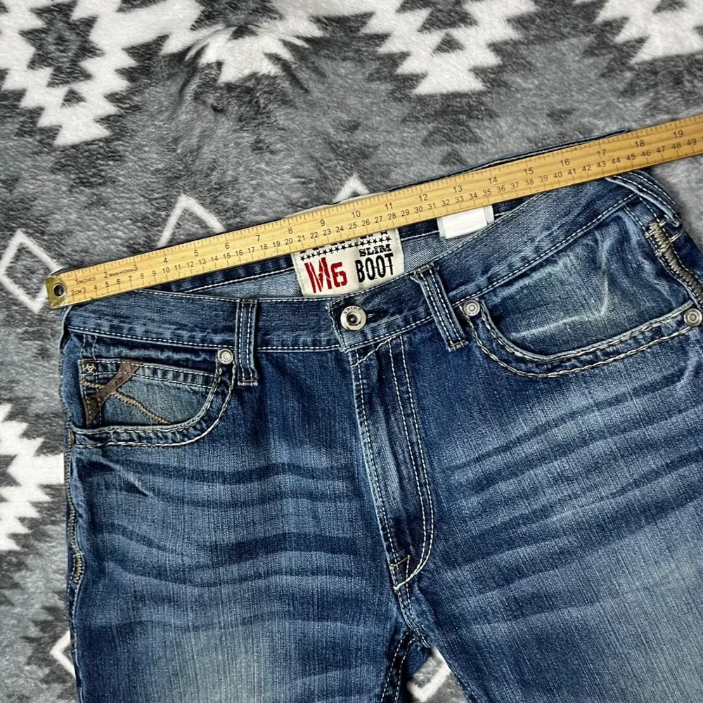 Ariat M6 Slim Boot Jeans 36x32 Mens Med Wash 100% Cotton Denim Pocket Embroidery